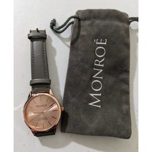 Monroe By Maestro Rose Gold Tone Dial Round Case Gray Leather Band Watch